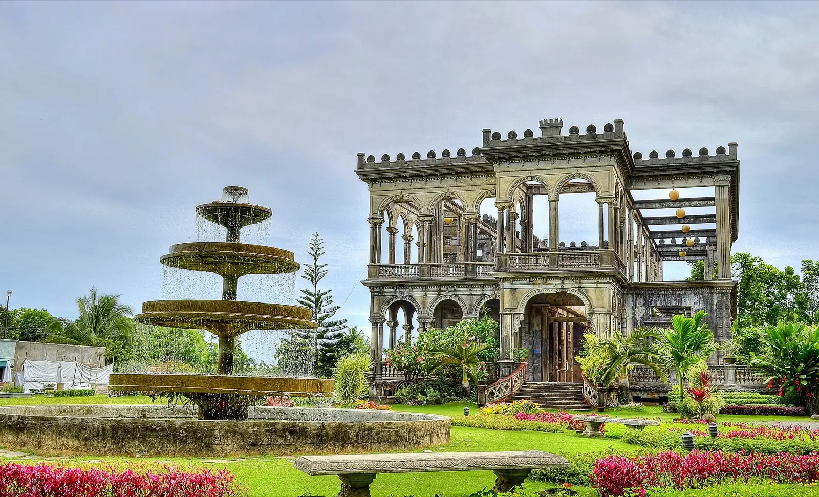 The ruined Italianate mansion known as The Ruins in Talisay, with its tiered stone fountain and flowering gardens